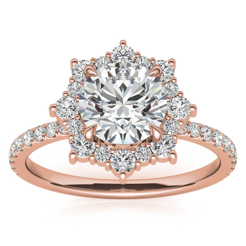 Round Brilliant Moissanite Fancy Snowflake Halo Moissanite Engagement Ring