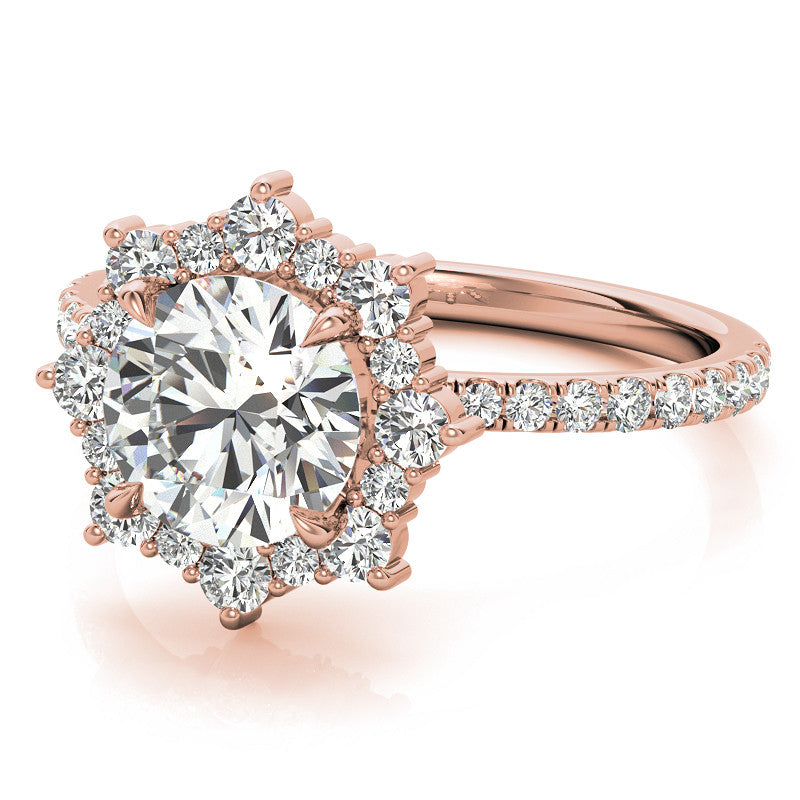 Round Brilliant Moissanite Fancy Snowflake Halo Moissanite Engagement Ring