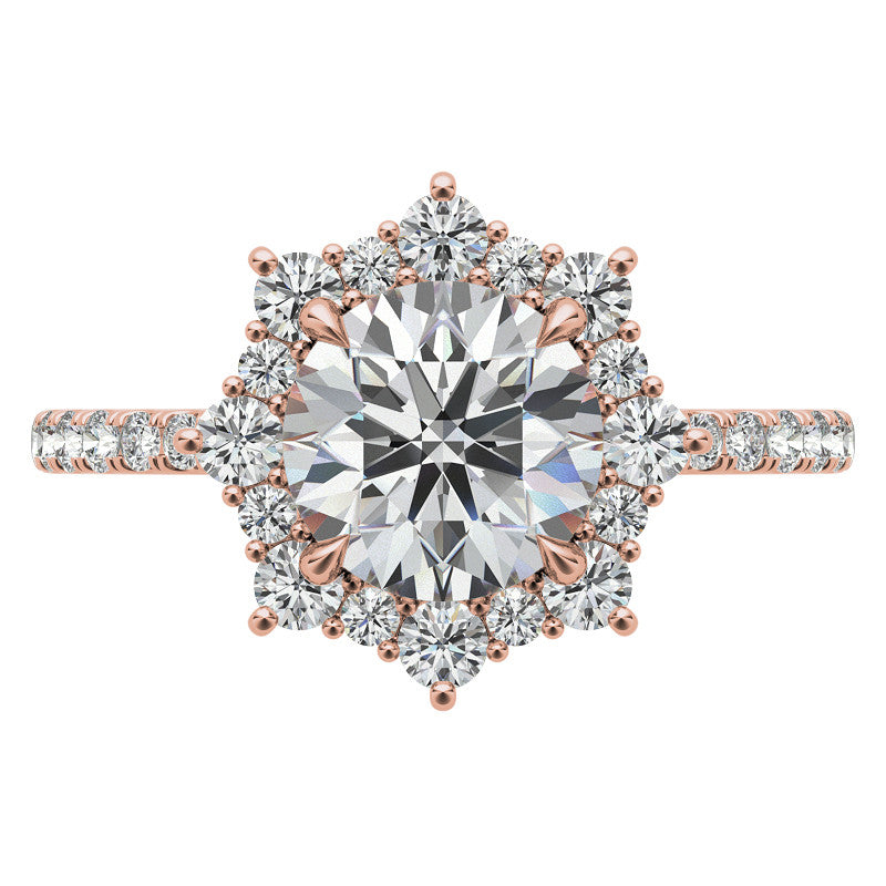 Round Brilliant Moissanite Fancy Snowflake Halo Moissanite Engagement Ring