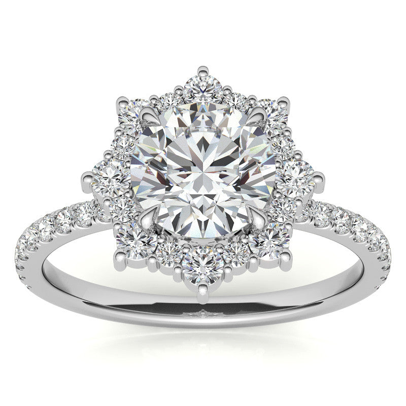 Round Brilliant Moissanite Fancy Snowflake Halo Moissanite Engagement Ring
