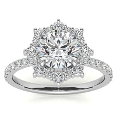 Round Brilliant Moissanite Fancy Snowflake Halo Moissanite Engagement Ring