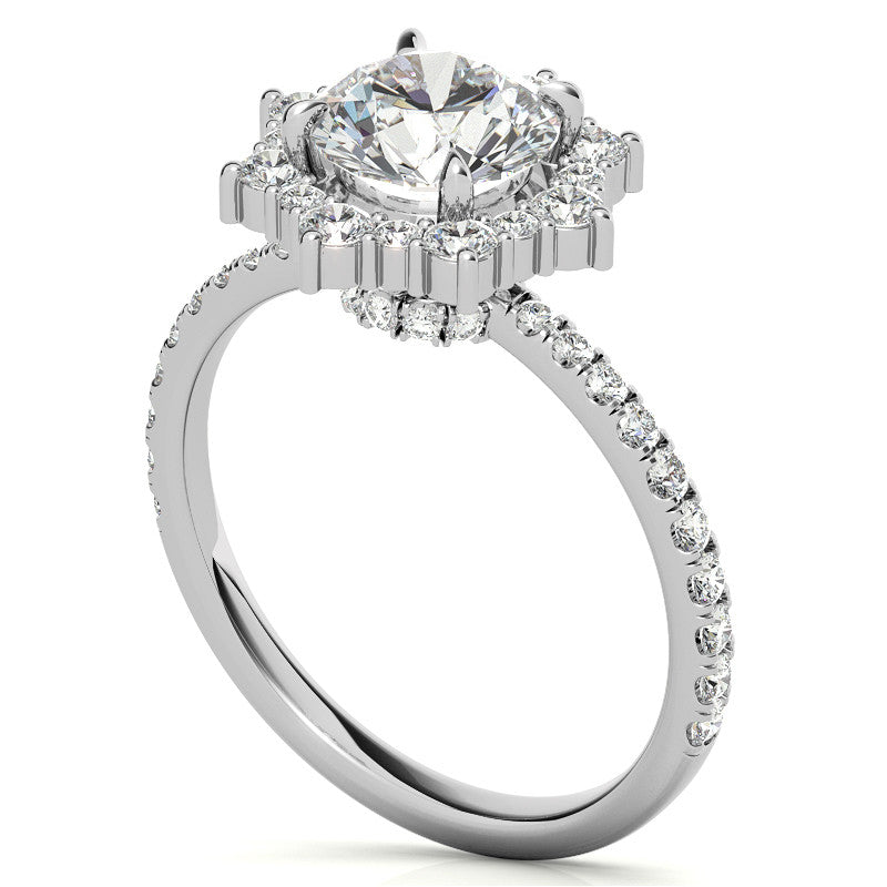 Round Brilliant Moissanite Fancy Snowflake Halo Moissanite Engagement Ring