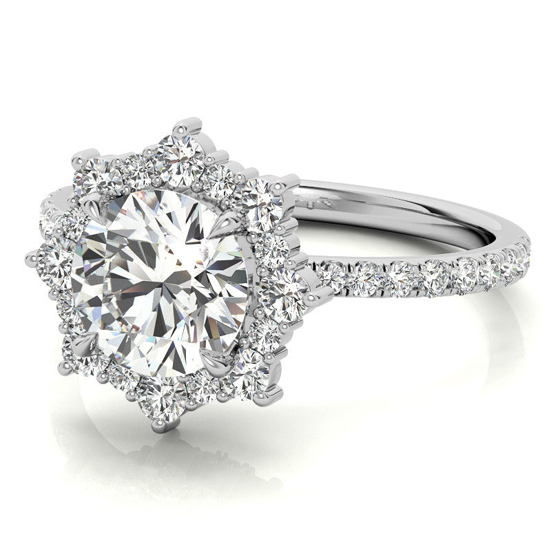 Round Brilliant Moissanite Fancy Snowflake Halo Moissanite Engagement Ring