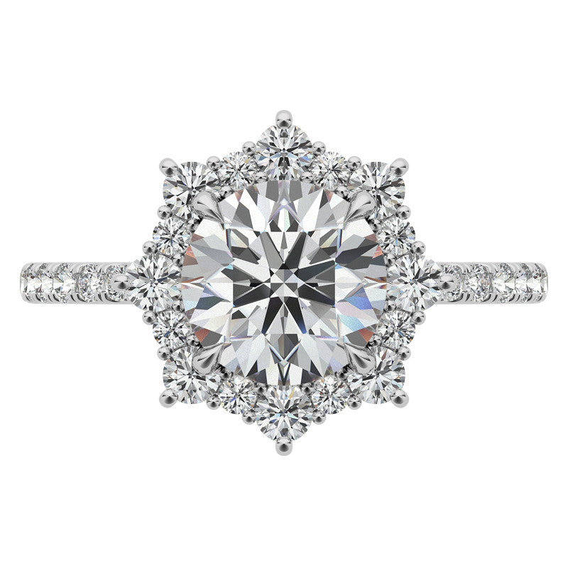 Round Brilliant Moissanite Fancy Snowflake Halo Moissanite Engagement Ring