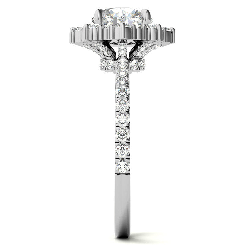 Round Brilliant Moissanite Fancy Snowflake Halo Moissanite Engagement Ring
