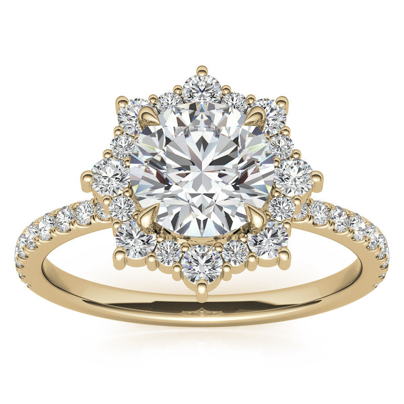 Round Brilliant Moissanite Fancy Snowflake Halo Moissanite Engagement Ring