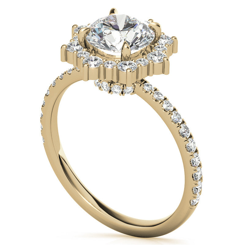 Round Brilliant Moissanite Fancy Snowflake Halo Moissanite Engagement Ring