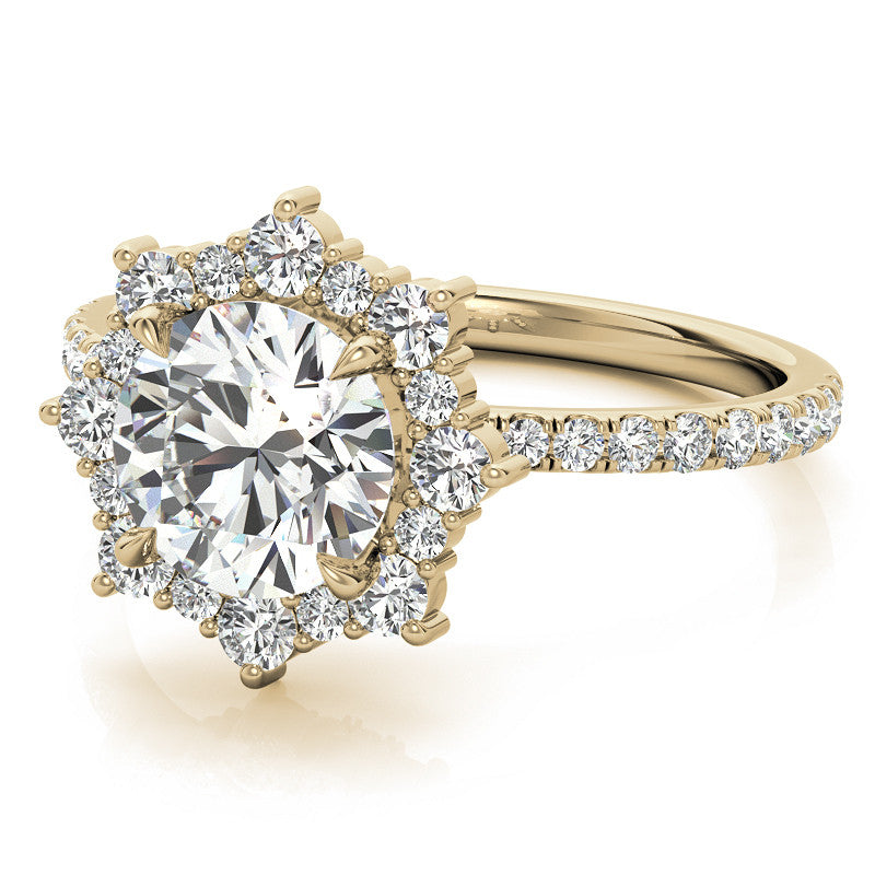 Round Brilliant Moissanite Fancy Snowflake Halo Moissanite Engagement Ring
