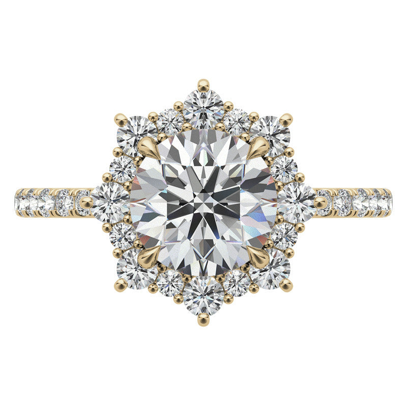 Round Brilliant Moissanite Fancy Snowflake Halo Moissanite Engagement Ring