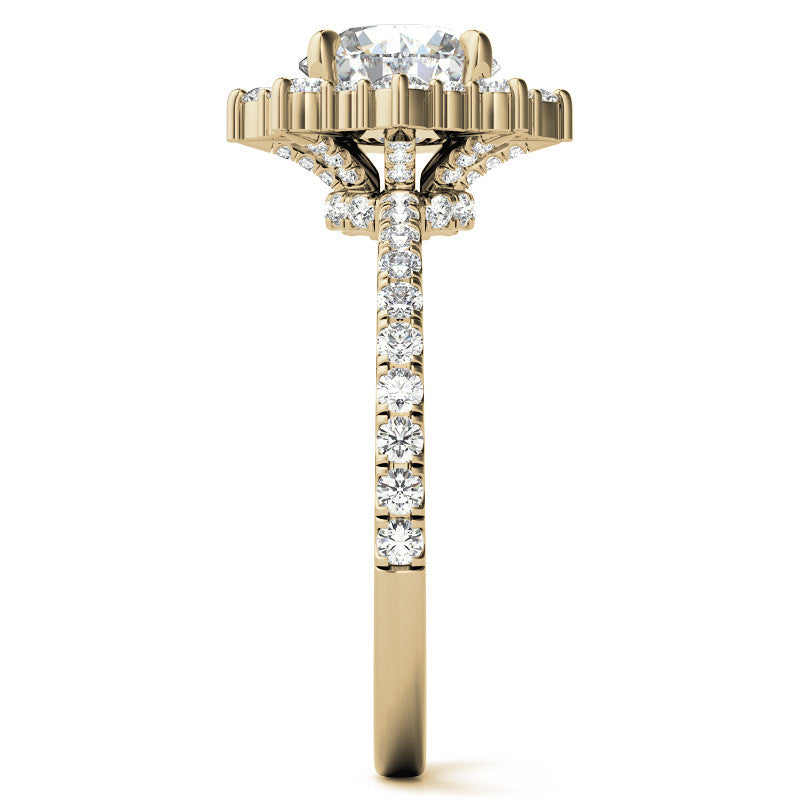 Round Brilliant Moissanite Fancy Snowflake Halo Moissanite Engagement Ring