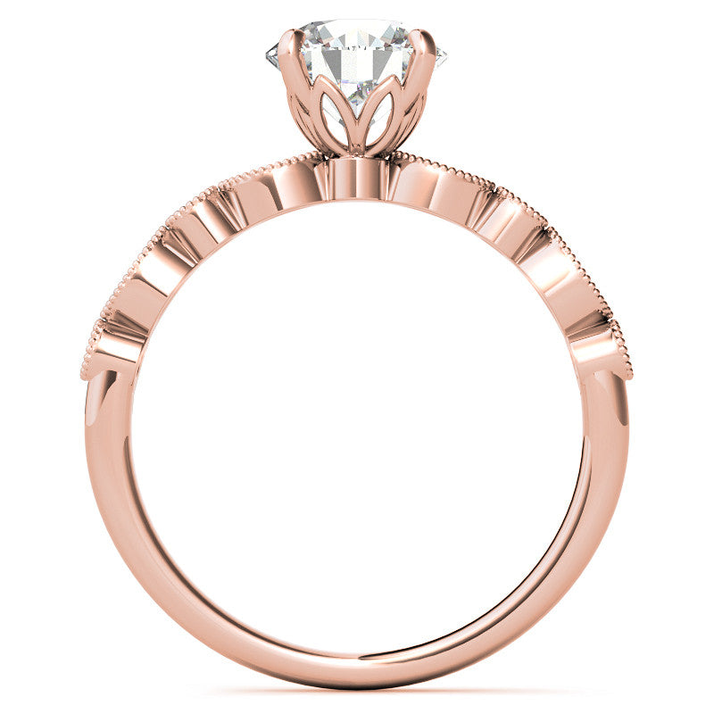 Bezel Round and Marquise Moissanite Engagement Ring with Crown Prongs