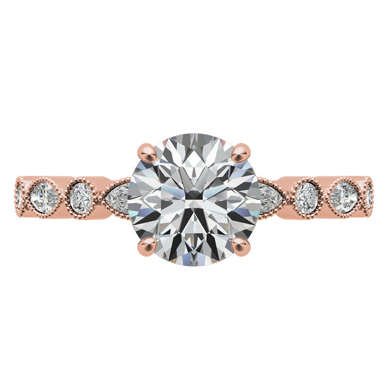 Bezel Round and Marquise Moissanite Engagement Ring with Crown Prongs