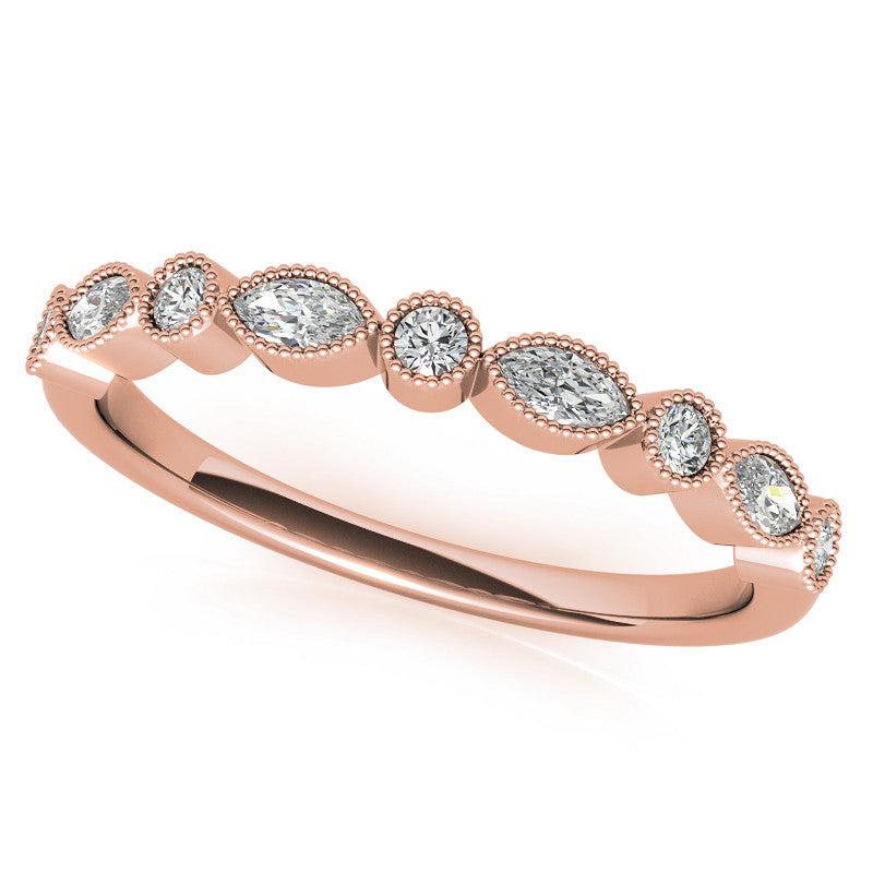 Bezel Round and Marquise Moissanite Engagement Ring with Crown Prongs