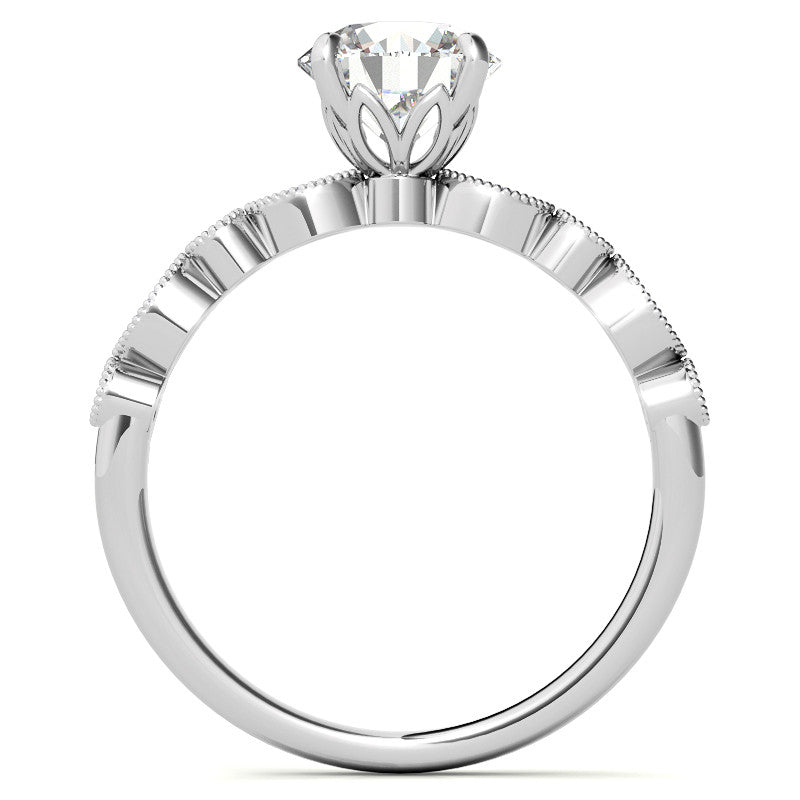 Bezel Round and Marquise Moissanite Engagement Ring with Crown Prongs