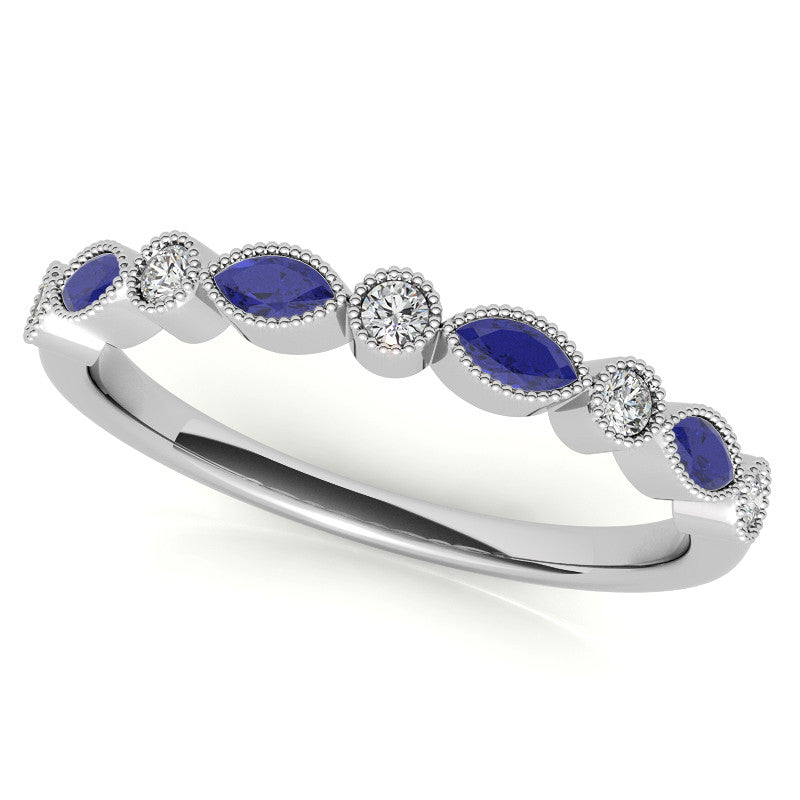 Bezel Round and Marquise Moissanite Engagement Ring with Crown Prongs