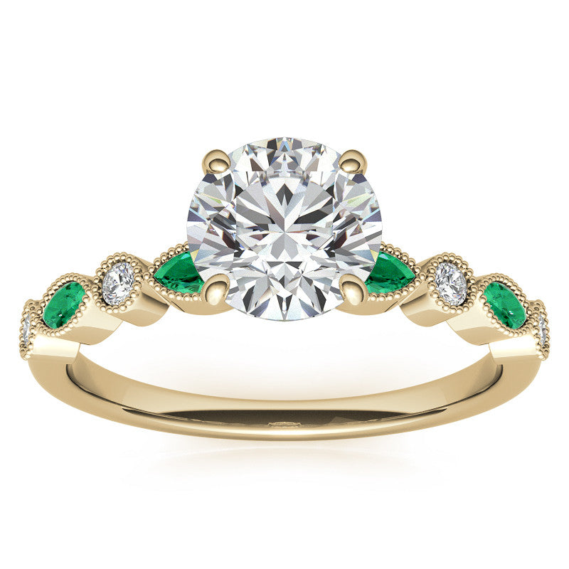Bezel Round and Marquise Moissanite Engagement Ring with Crown Prongs