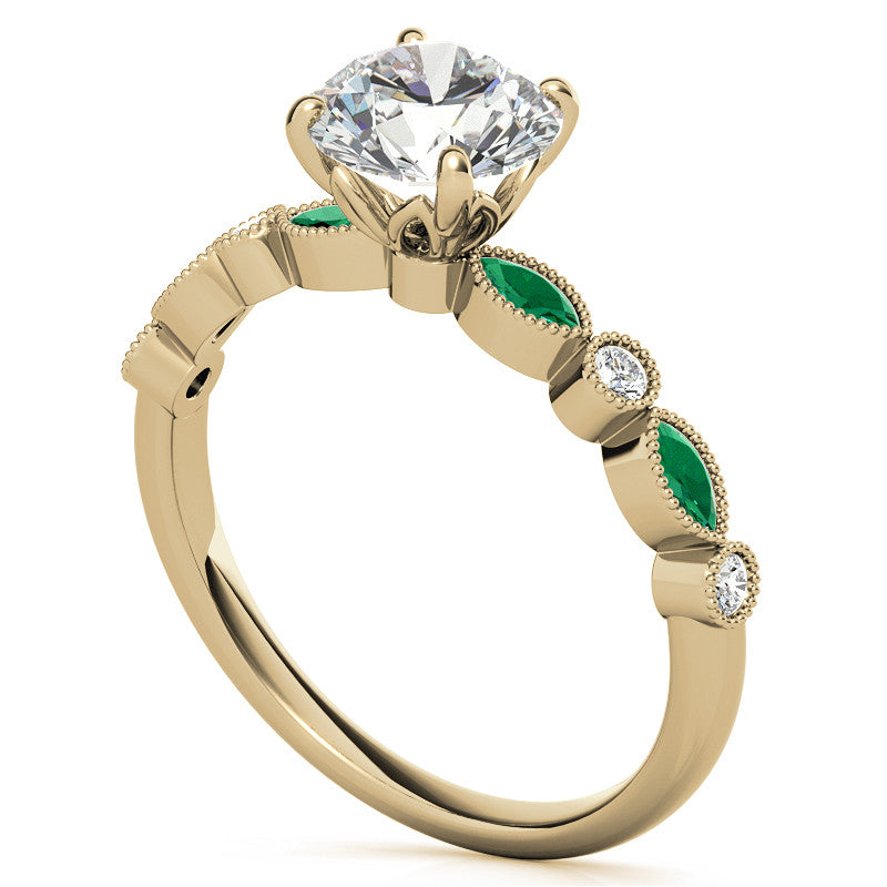 Bezel Round and Marquise Moissanite Engagement Ring with Crown Prongs