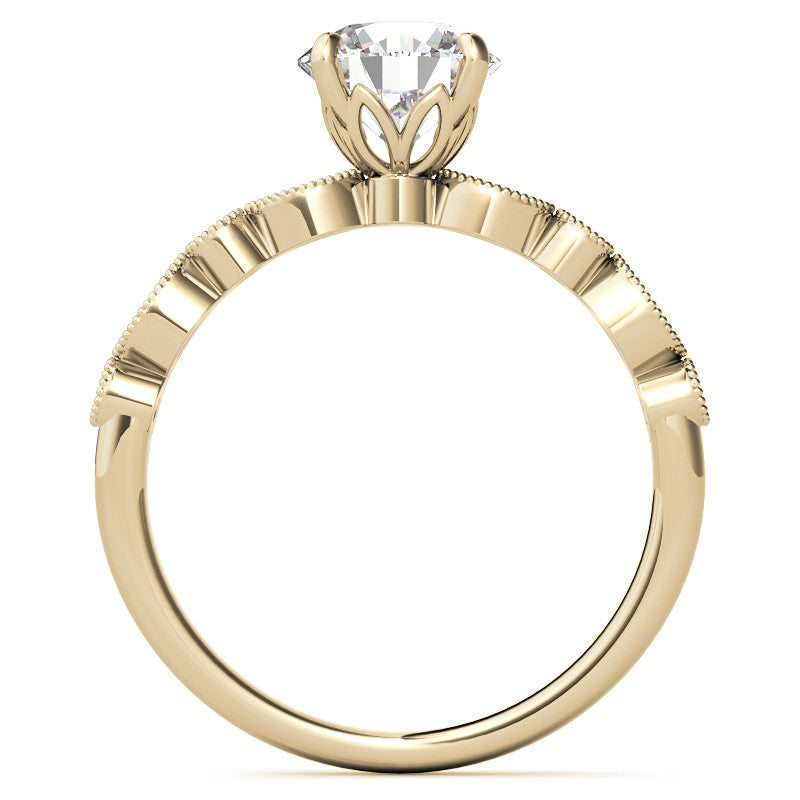 Bezel Round and Marquise Moissanite Engagement Ring with Crown Prongs