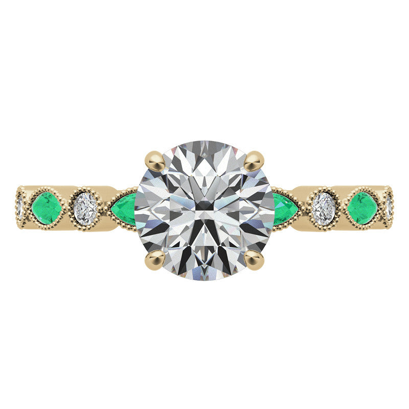 Bezel Round and Marquise Moissanite Engagement Ring with Crown Prongs