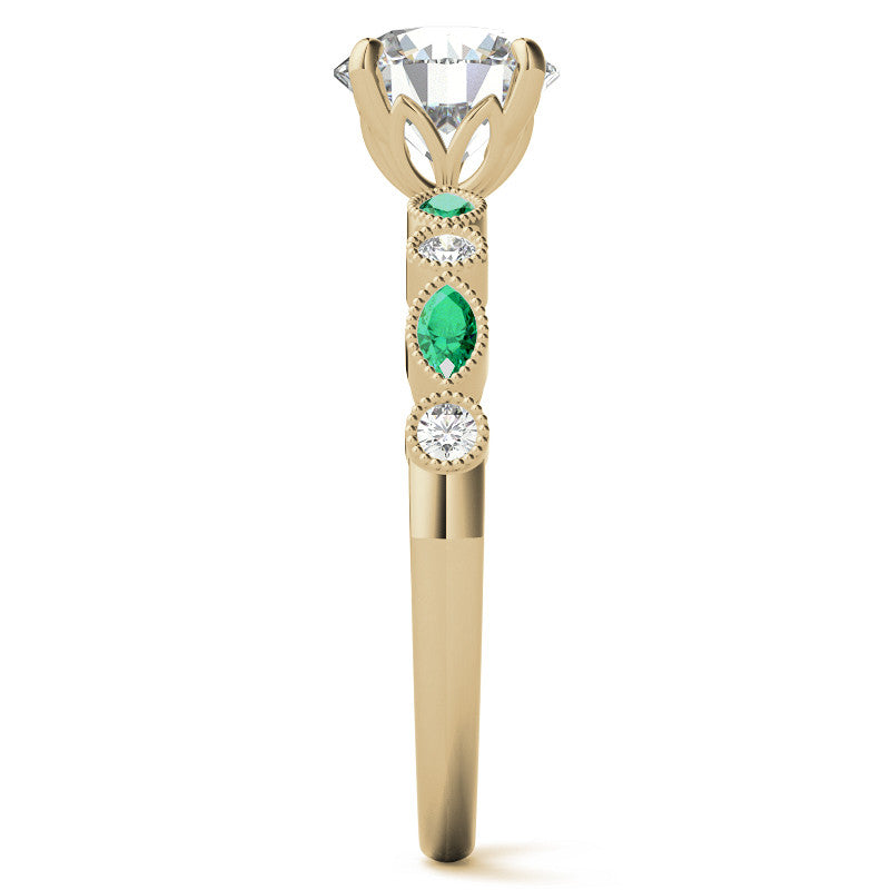 Bezel Round and Marquise Moissanite Engagement Ring with Crown Prongs