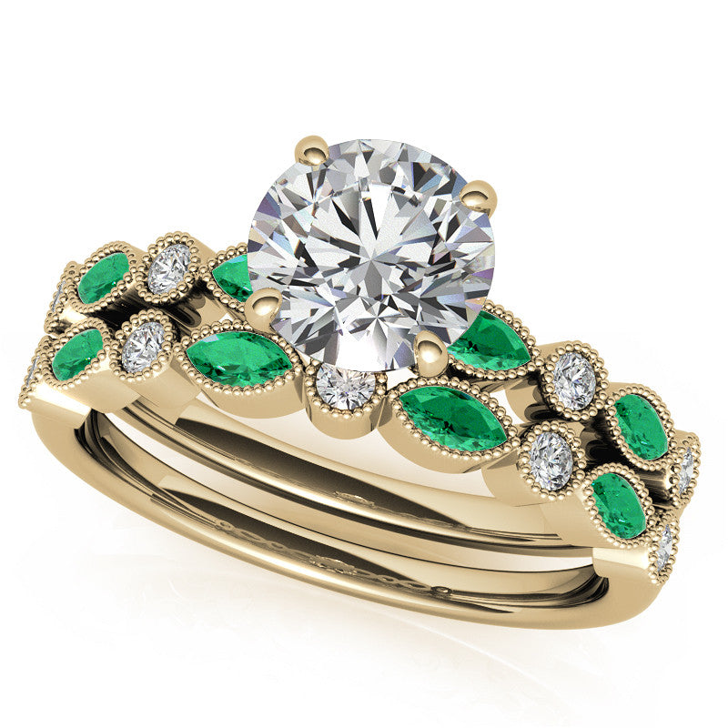 Bezel Round and Marquise Moissanite Engagement Ring with Crown Prongs