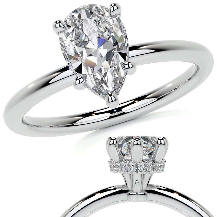 Petite Pear Moissanite Engagement Ring with Hidden Halo