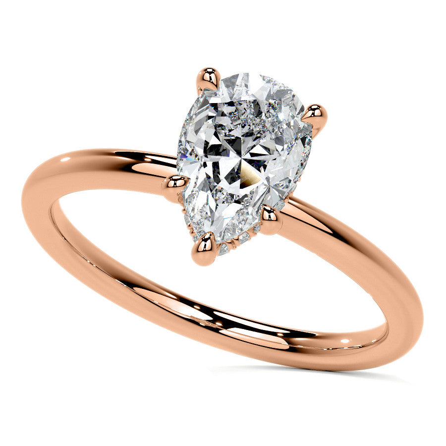 Petite Pear Moissanite Engagement Ring with Hidden Halo