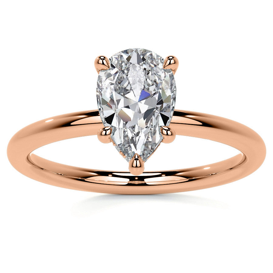 Petite Pear Moissanite Engagement Ring with Hidden Halo