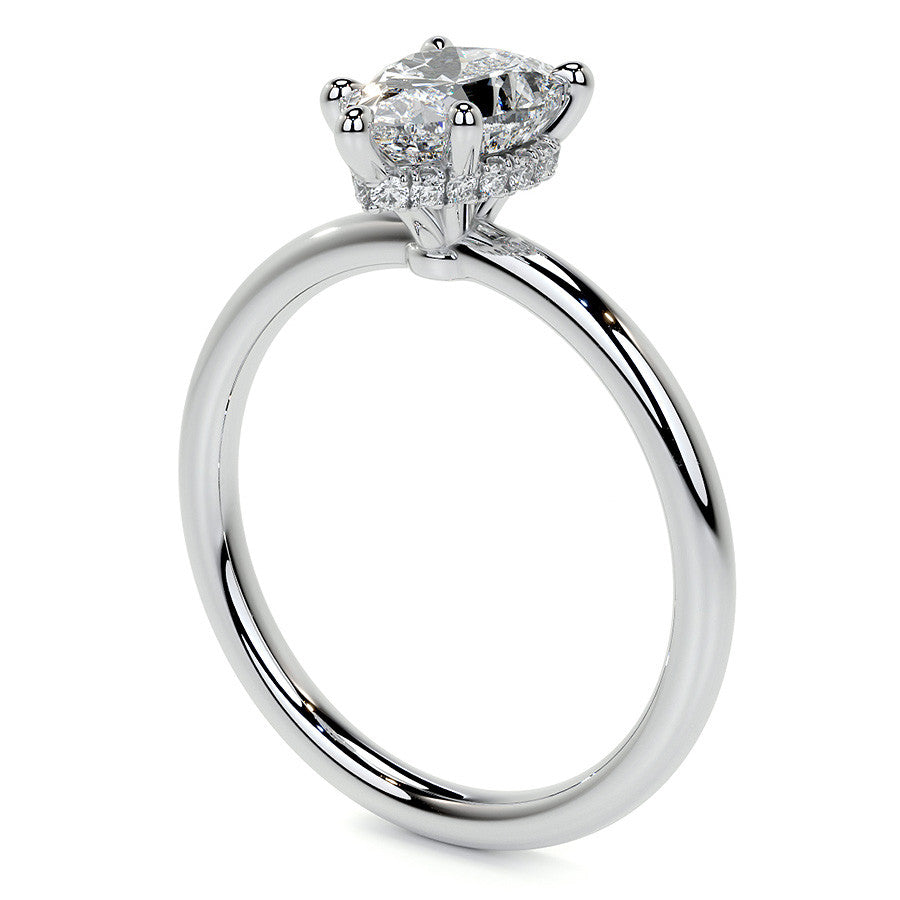 Petite Pear Moissanite Engagement Ring with Hidden Halo