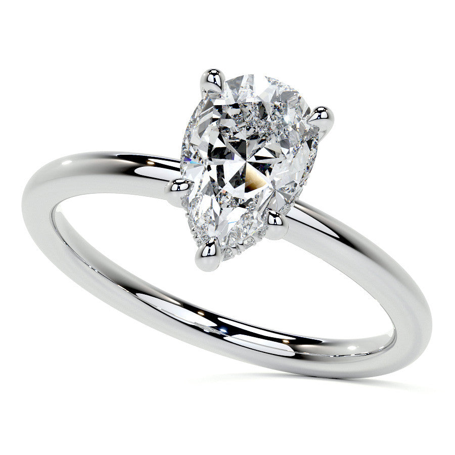 Petite Pear Moissanite Engagement Ring with Hidden Halo