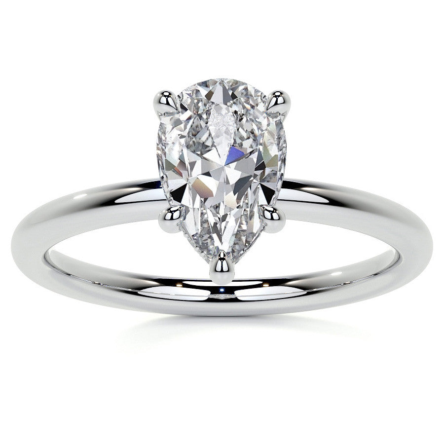 Petite Pear Moissanite Engagement Ring with Hidden Halo