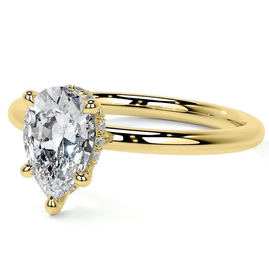 Petite Pear Moissanite Engagement Ring with Hidden Halo