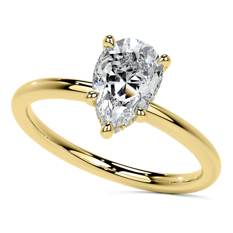 Petite Pear Moissanite Engagement Ring with Hidden Halo