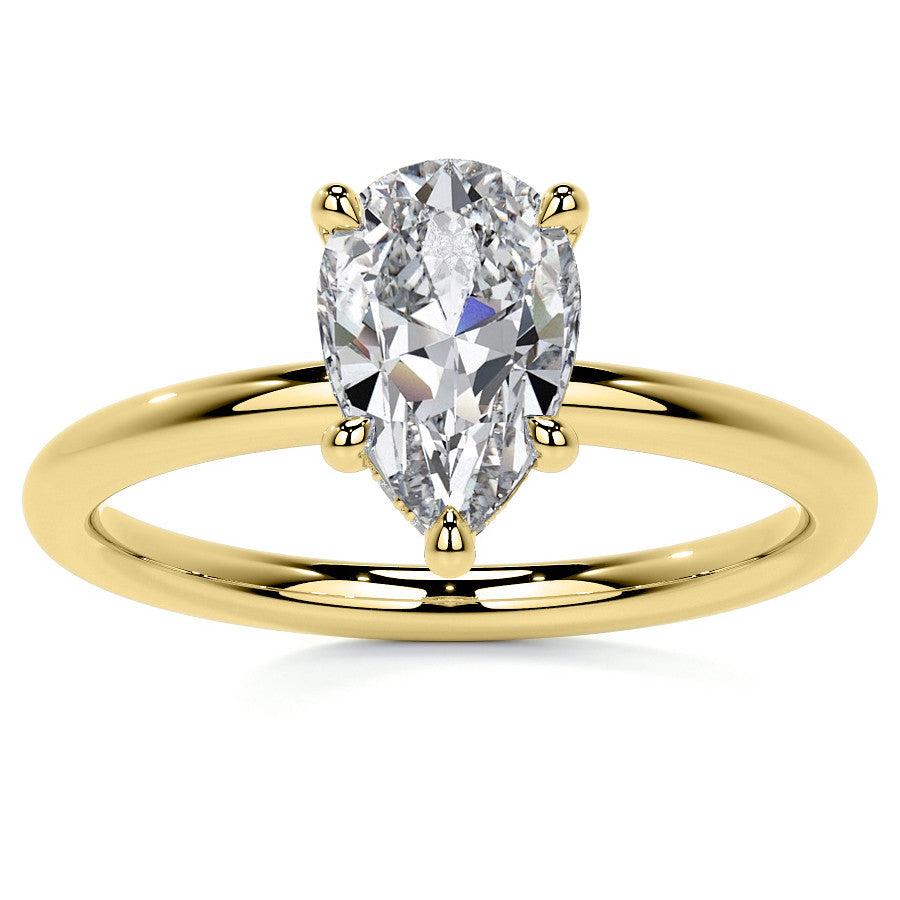 Petite Pear Moissanite Engagement Ring with Hidden Halo