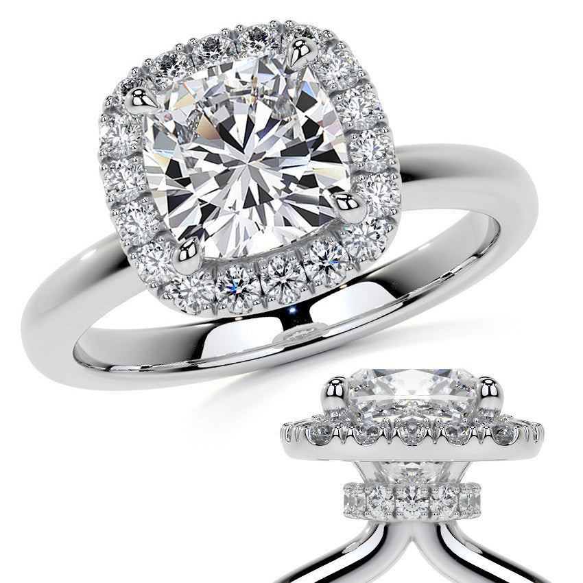 Cushion Halo Moissanite Engagement Ring with Collar