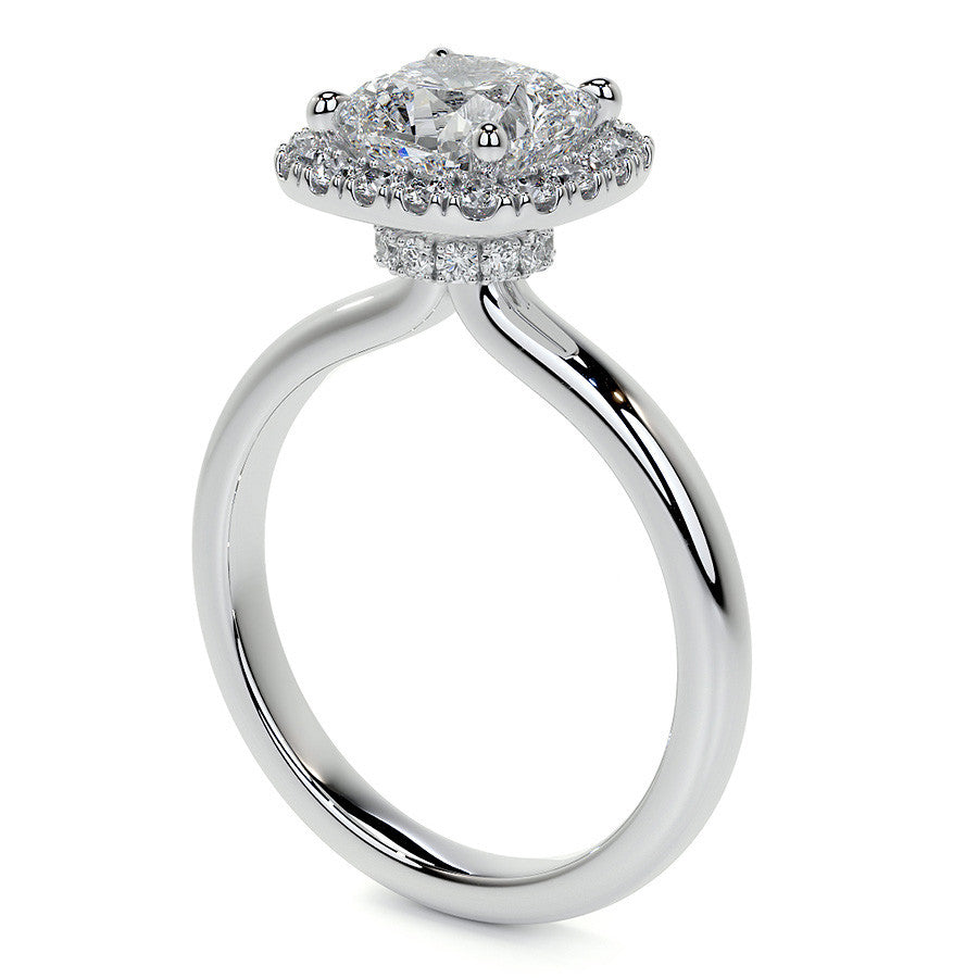 Cushion Halo Moissanite Engagement Ring with Collar