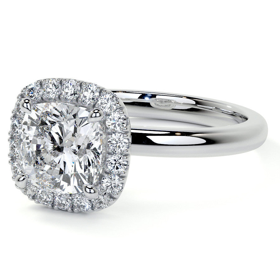 Cushion Halo Moissanite Engagement Ring with Collar