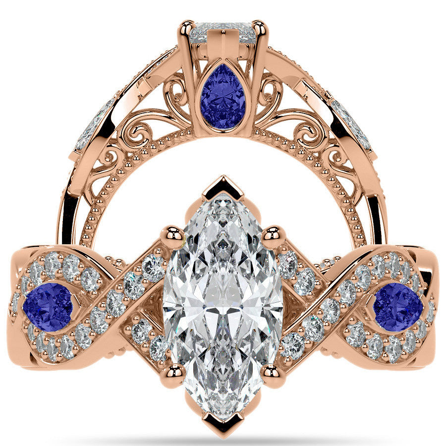 Marquise Split Shank Infinity Style Moissanite Engagement Ring