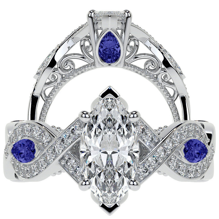 Marquise Split Shank Infinity Style Moissanite Engagement Ring