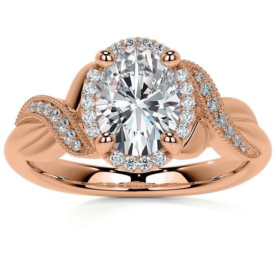 Antique Style Oval Moissanite Halo Infinity Engagement Ring with Milgrain