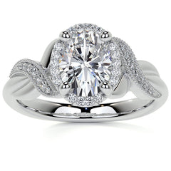 Antique Style Oval Moissanite Halo Infinity Engagement Ring with Milgrain