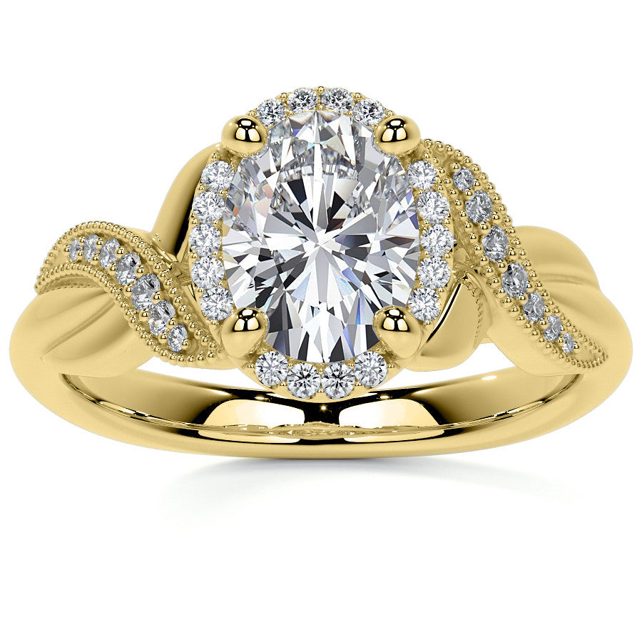 Antique Style Oval Moissanite Halo Infinity Engagement Ring with Milgrain
