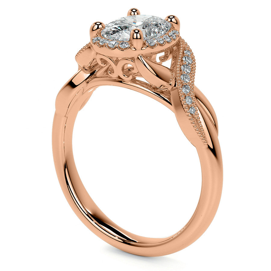 Antique Style Oval Moissanite Halo Infinity Engagement Ring with Milgrain