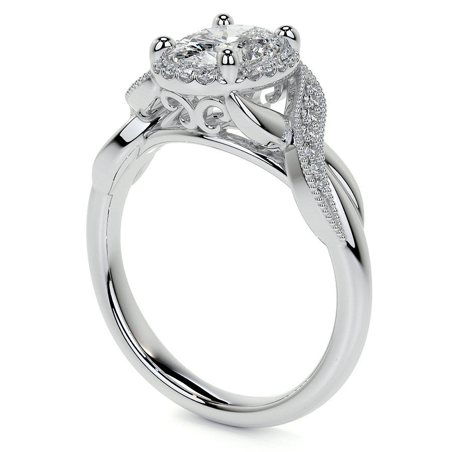 Antique Style Oval Moissanite Halo Infinity Engagement Ring with Milgrain