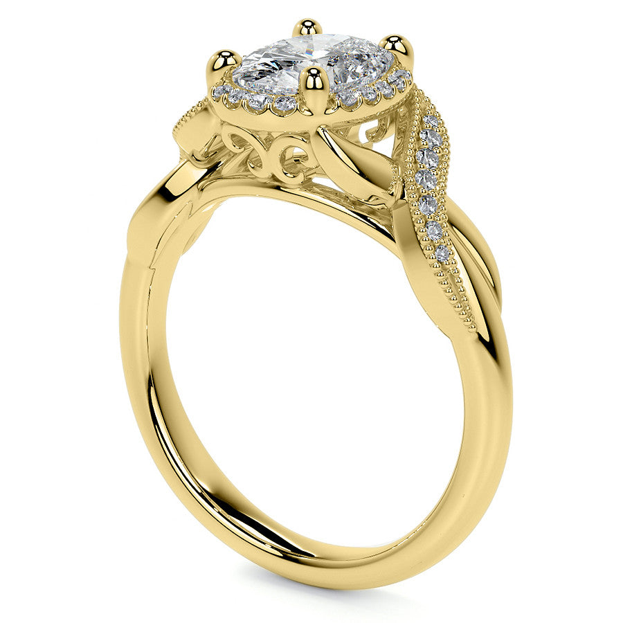 Antique Style Oval Moissanite Halo Infinity Engagement Ring with Milgrain
