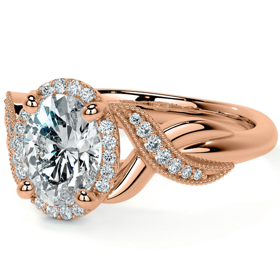 Antique Style Oval Moissanite Halo Infinity Engagement Ring with Milgrain