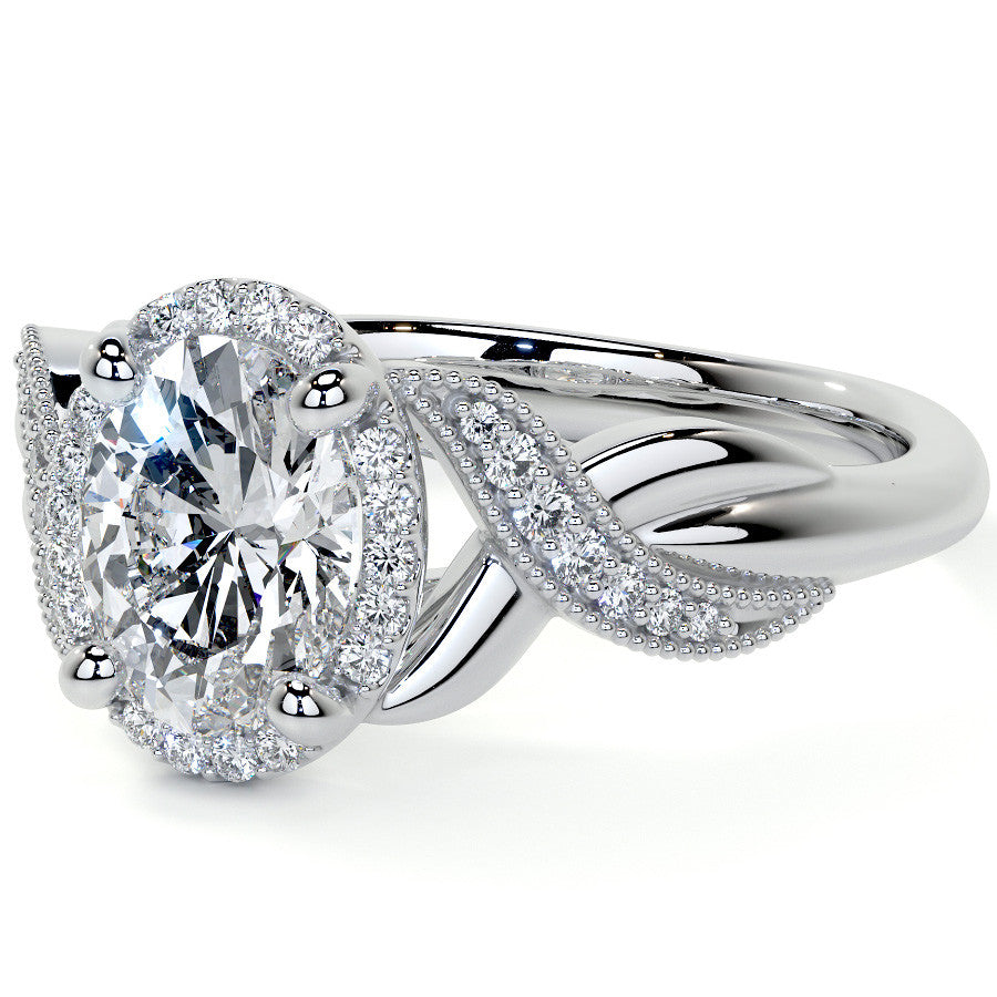 Antique Style Oval Moissanite Halo Infinity Engagement Ring with Milgrain