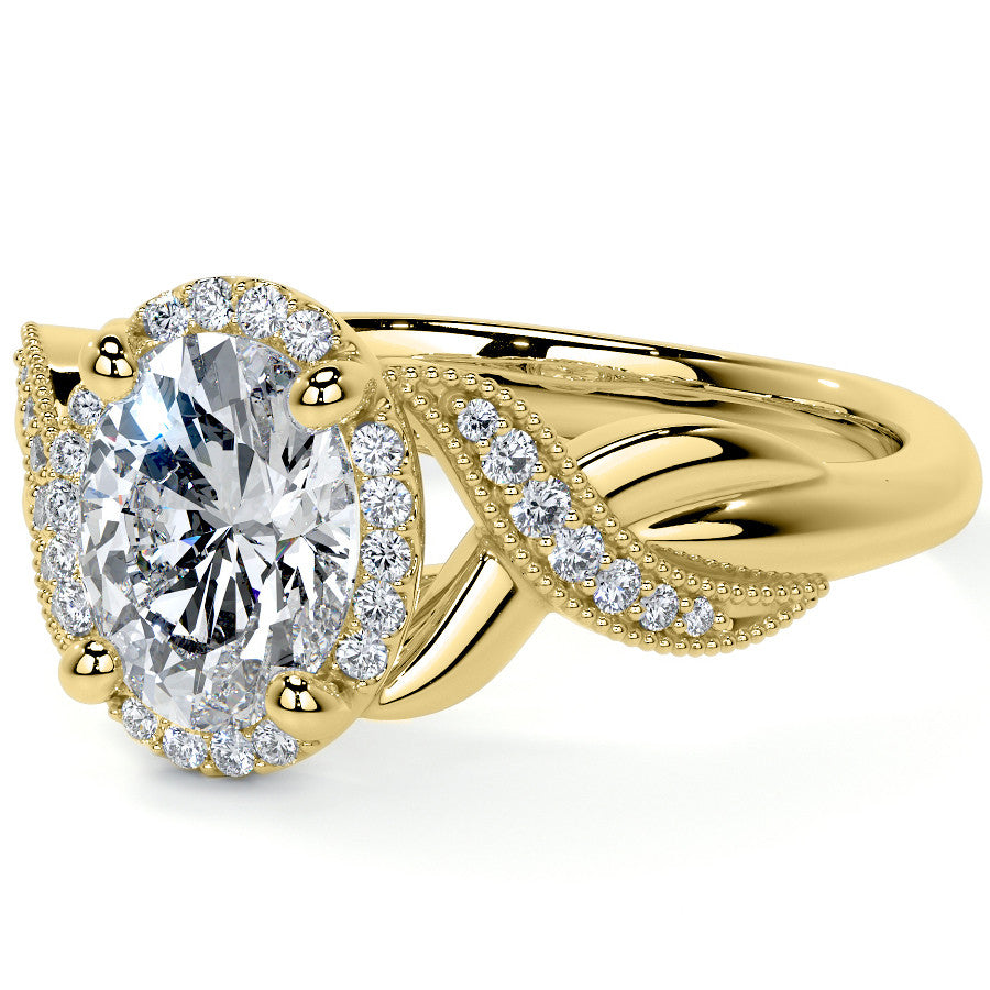 Antique Style Oval Moissanite Halo Infinity Engagement Ring with Milgrain
