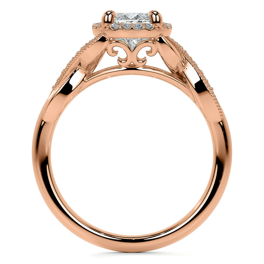 Antique Style Oval Moissanite Halo Infinity Engagement Ring with Milgrain