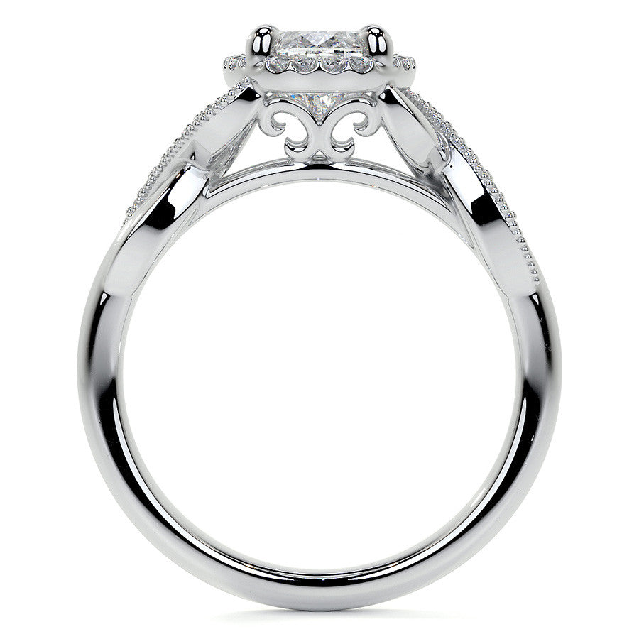 Antique Style Oval Moissanite Halo Infinity Engagement Ring with Milgrain